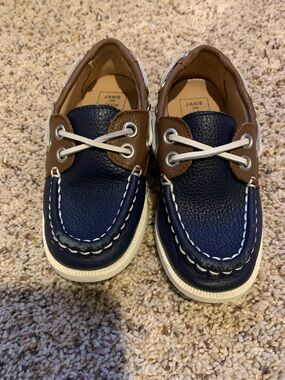 Janie and Jack Navy and Brown Leather Boat Shoes for Kids